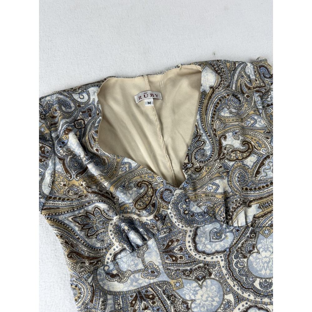 Vintage Y2K Boho Western Mesh Dress‎ M Paisley Ruffle Sleeves Romantic Babydoll